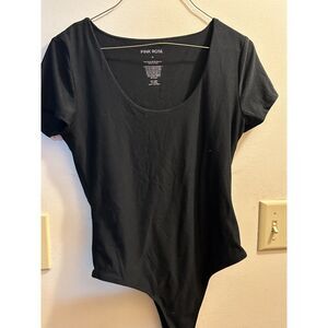 Pink Rose Short Sleeve Bodysuit - Black